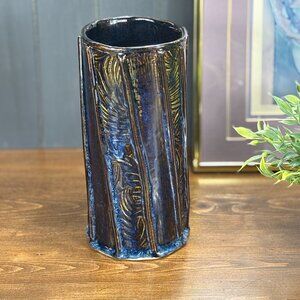 Vintage Studio Pottery Vase Artist Signed Multicolor Art Handmade Ceramic Decor